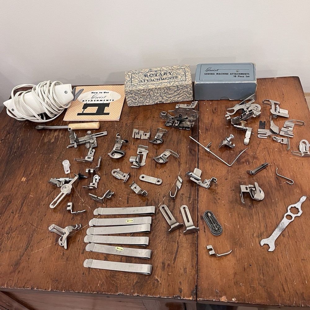 Vtg Lot Greist Sewing Machine Attachments Presser Foot Binder Ruffler, Notions